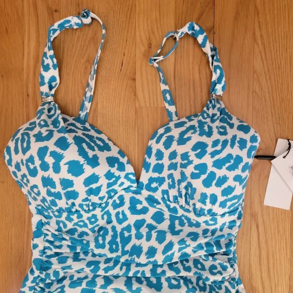 Calvin Klein Women's Aegean Blue Leopard Mio Over Shoulder Molded Cup Sw… - Picture 8 of 11